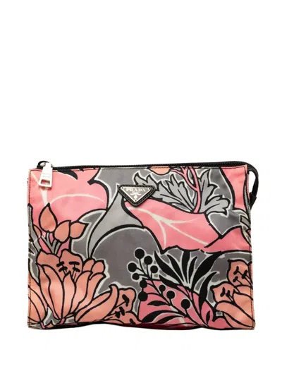 Pre-owned Prada 2000-2013 Tessuto Floral Stampato Clutch Bag In Pink