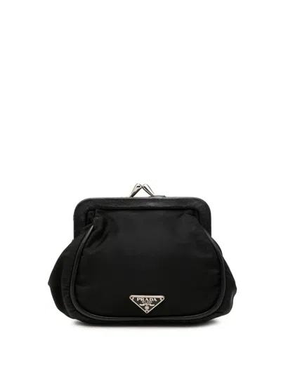 Pre-owned Prada 2000-2013 Tessuto Kiss Lock Frame Coin Pouch In Black