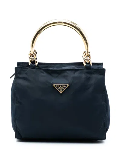 Pre-owned Prada 2000-2013 Tessuto Metal Handle Bag Handbag In Blue