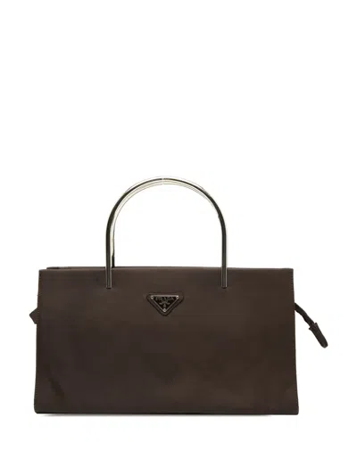 Pre-owned Prada 2000-2013 Tessuto Metal Handle Bag Handbag In Brown