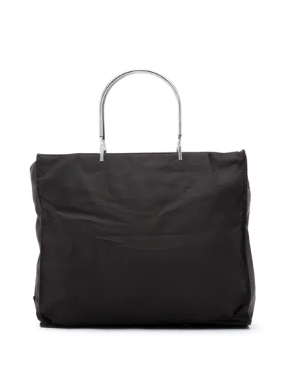 Pre-owned Prada 2000-2013 Tessuto Metal Handle Bag Tote Bag In Brown