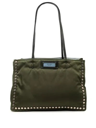 Pre-owned Prada 2000-2013 Tessuto Studded Etiquette Tote Bag In Brown