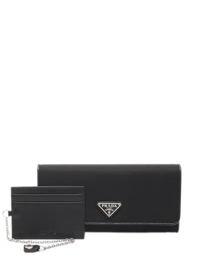 Pre-owned Prada 2000-2013 Tessuto Wallet Long Wallets In Black