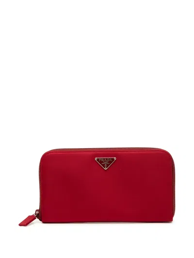 Pre-owned Prada 2000-2013 Tessuto Zip Around Wallet Long Wallets In Red