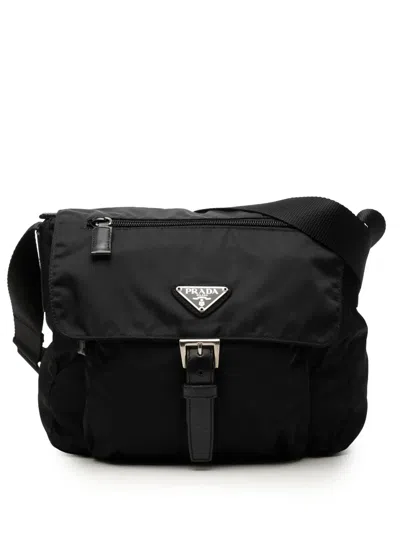 Pre-owned Prada 2000-2013 Tessuto Zip Buckle Messenger Bag Crossbody Bag In Black