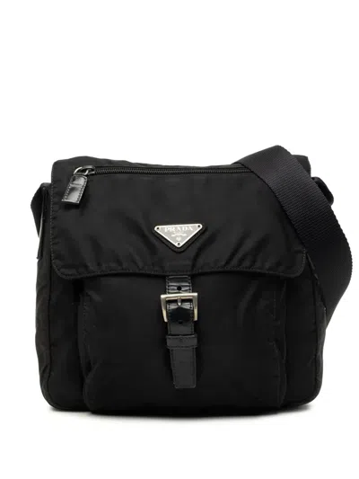 Pre-owned Prada 2000-2013 Tessuto Zip Buckle Messenger Bag Crossbody Bag In Black