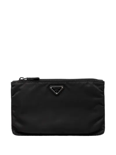 Pre-owned Prada 2000-2013 Tessuto Zip Clutch Bag In Black