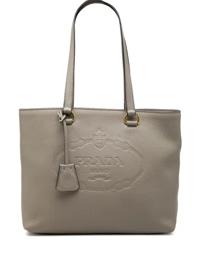 Pre-owned Prada 2000-2013 Vitello Daino Canapa Logo Tote Bag In Brown