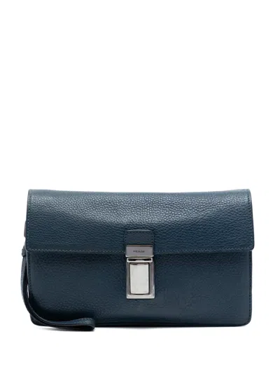 Pre-owned Prada 2000-2013 Vitello Daino Clutch Bag In Blue