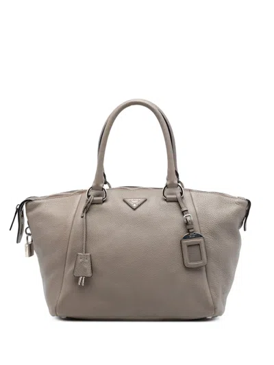 Pre-owned Prada 2000-2013 Vitello Daino Double Handle Bag Handbag In Brown