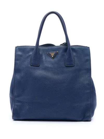 Pre-owned Prada 2000-2013 Vitello Daino Open Convertible Tote Satchel In Blue