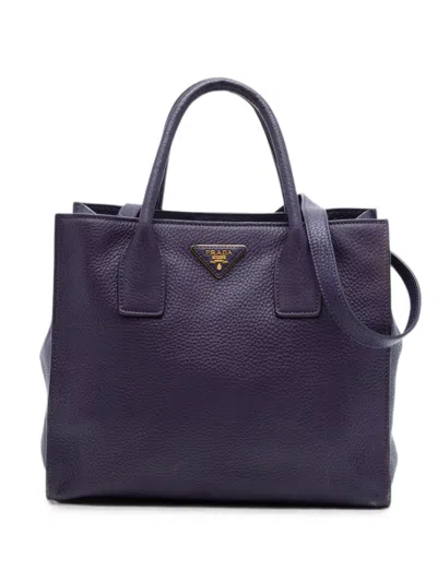 Pre-owned Prada 2000-2013 Vitello Daino Open Convertible Tote Satchel In Purple