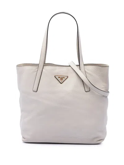 Pre-owned Prada 2000-2013 Vitello Daino Open Convertible Tote Satchel In White