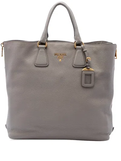 Pre-owned Prada 2000-2013 Vitello Daino Side Zip Tote Bag In Grey