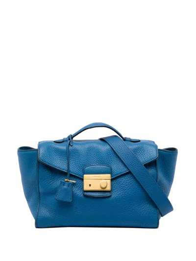 Pre-owned Prada 2000-2013 Vitello Daino Sound Lock Satchel In Blue