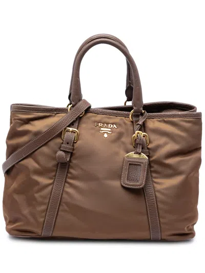 Pre-owned Prada 2000-2013 Vitello Daino Trimmed Tessuto Satchel In Brown