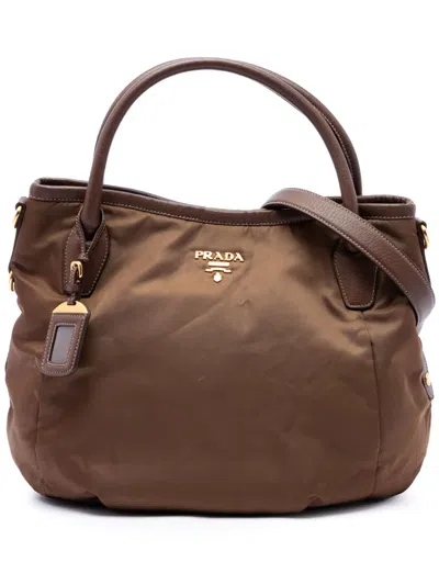 Pre-owned Prada 2000-2013 Vitello Daino Trimmed Tessuto Satchel In Brown