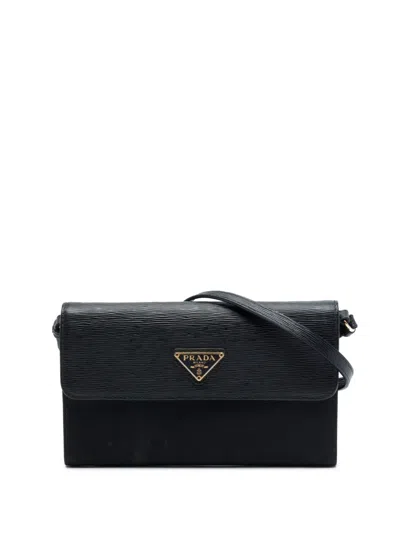 Pre-owned Prada 2000-2013 Vitello Move And Tessuto Wallet On Strap Crossbody Bag In Black