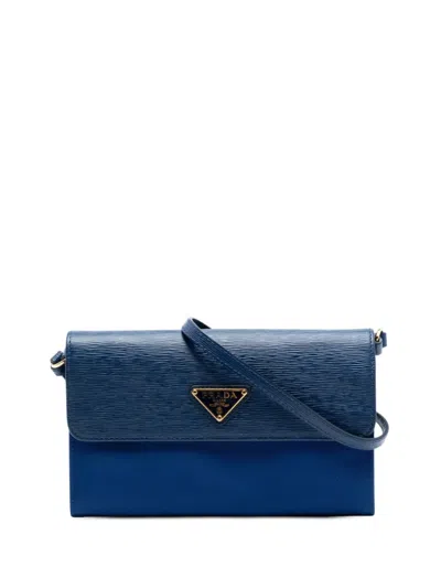 Pre-owned Prada 2000-2013 Vitello Move And Tessuto Wallet On Strap Crossbody Bag In Blue