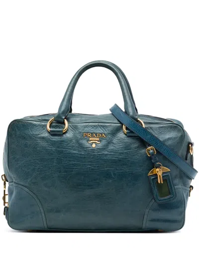 Pre-owned Prada 2000-2013 Vitello Shine Satchel In Blue