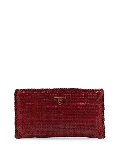 Pre-owned Prada 2000-2013 Woven Goatskin Madras Zip Clutch Bag In Red