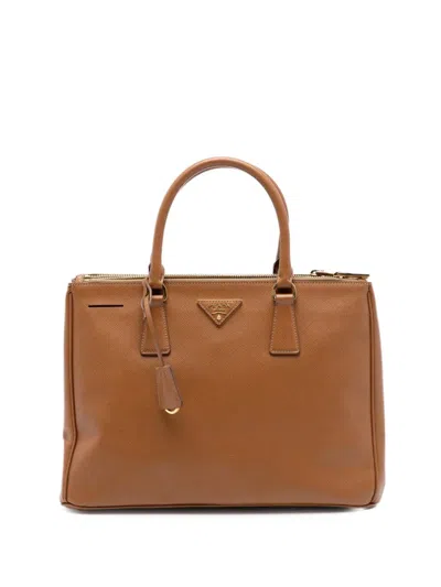 Pre-owned Prada 2000-2017 Medium Saffiano Lux Galleria Double Zip Tote Bag In Brown