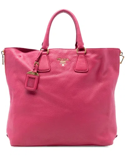 Pre-owned Prada 2000-2020 Vitello Daino Side Zip Open Convertible Tote Satchel In Pink