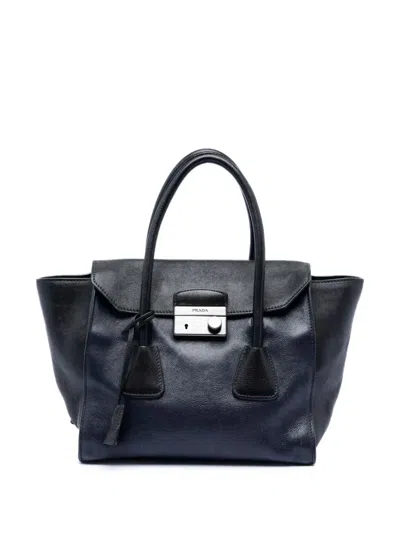 Pre-owned Prada 2000-2025 Bicolor Glace Calf Sound Lock Satchel In Blue