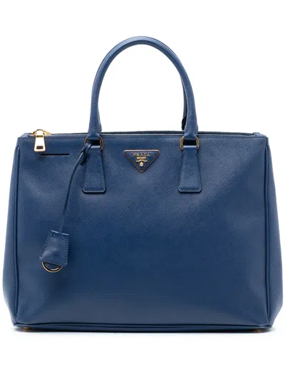 Pre-owned Prada 2000-2025 Large Saffiano Lux Galleria Double Zip Tote Bag In Blue