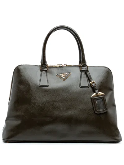 Pre-owned Prada 2000-2025 Large Saffiano Vernice Promenade Satchel In Green