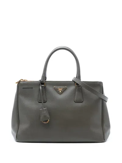 Pre-owned Prada 2000-2025 Medium Saffiano Lux Galleria Double Zip Satchel In Gray
