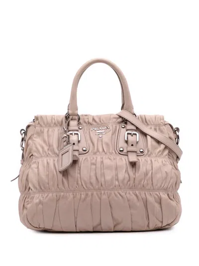 Pre-owned Prada 2000-2025 Nappa Gaufre Satchel In Brown