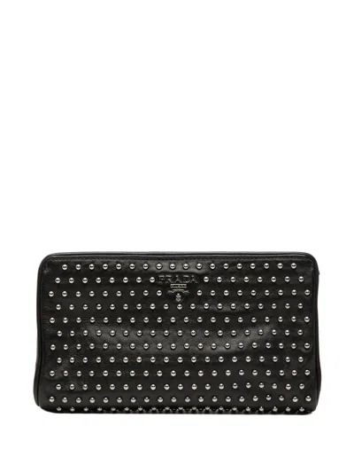 Pre-owned Prada 2000-2025 Studded Leather Clasp Clutch Bag In Black