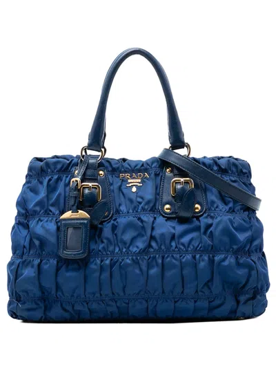 Pre-owned Prada 2000-2025 Tessuto Gaufre Satchel In Blue