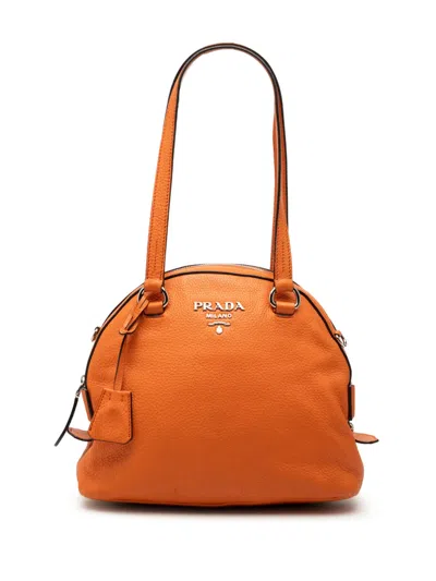 Pre-owned Prada 2000-2025 Vitello Daino Dome Satchel In Orange
