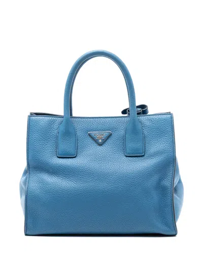 Pre-owned Prada 2000-2025 Vitello Daino Open Convertible Tote Satchel In Blue