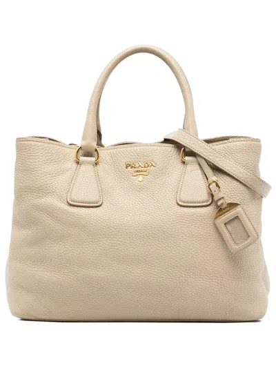 Pre-owned Prada 2000-2025 Vitello Daino Open Convertible Tote Satchel In Brown
