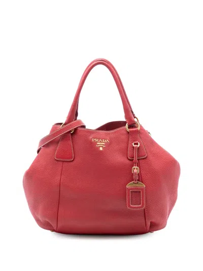 Pre-owned Prada 2000-2025 Vitello Daino Open Convertible Tote Satchel In Red