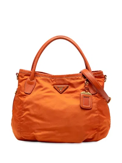 Pre-owned Prada 2000-2025 Vitello Daino Trimmed Tessuto Satchel In Orange