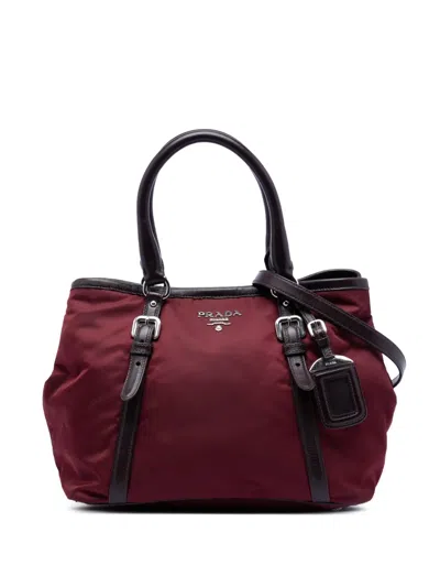 Pre-owned Prada 2000-2025 Vitello Daino Trimmed Tessuto Satchel In Red
