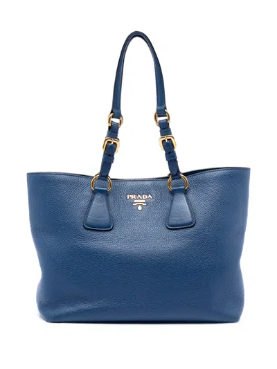Pre-owned Prada 2000-2025 Vitello Phenix Tote Bag In Blue