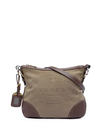 Pre-owned Prada 2000-2026 Canvas Canapa Logo Crossbody Bag In Neutrals
