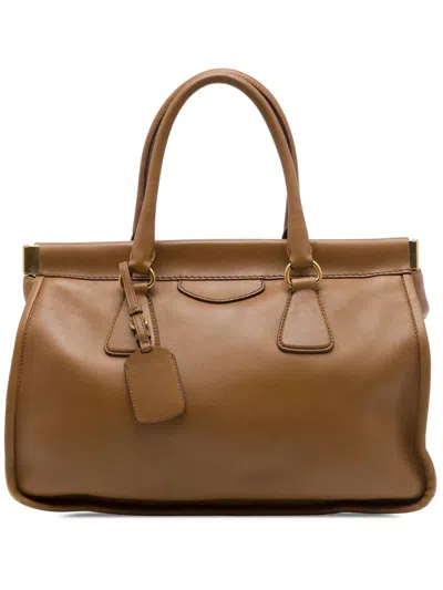 Pre-owned Prada 2000-2026 City Calf Frame Top Handle Tote Bag In Brown