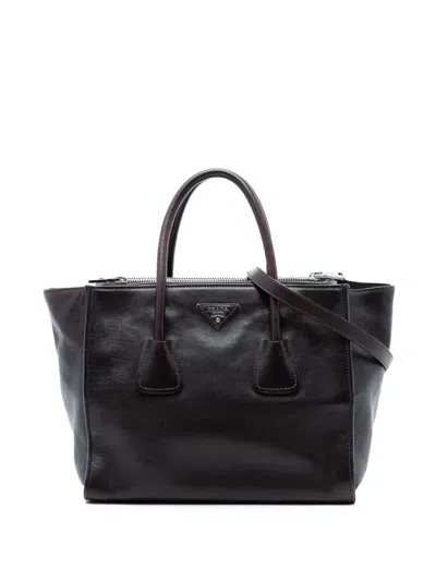 Pre-owned Prada 2000-2026 Glace Calf Twin Pocket Double Handle Satchel In Brown
