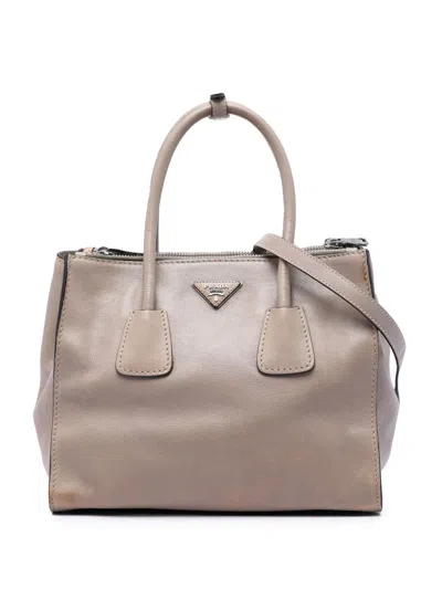 Pre-owned Prada 2000-2026 Glace Calf Twin Pocket Double Handle Satchel In Neutral