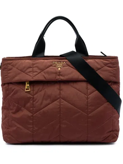 Pre-owned Prada 2000-2026 Impuntu Tessuto Satchel In Brown