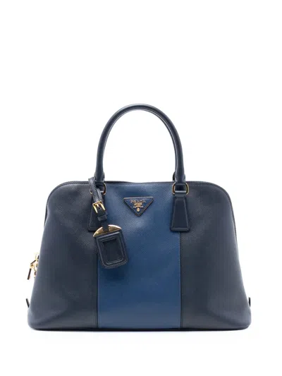 Pre-owned Prada 2000-2026 Medium Bicolor Saffiano Lux Promenade Satchel In Blue