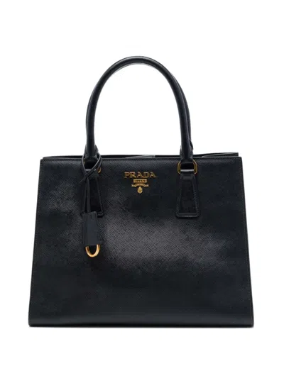 Pre-owned Prada 2000-2026 Medium Saffiano Lux Open Convertible Tote Satchel In Black