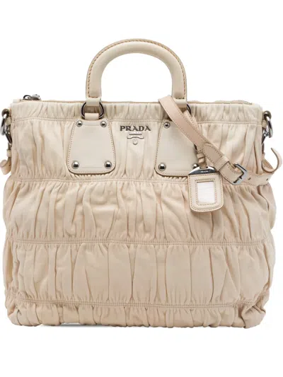Pre-owned Prada 2000-2026 Nappa Gaufre Satchel In Neutrals