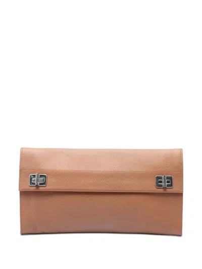 Pre-owned Prada 2000-2026 Saffiano Flap Clutch Bag In Brown